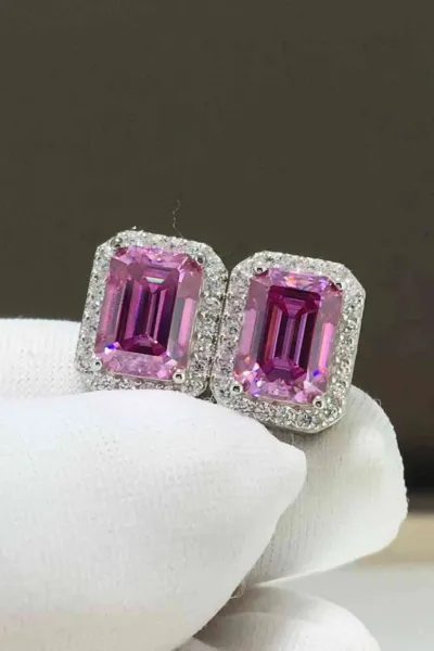 Shiny Pink Stone Earring Necklace Ring Set 4 Pcs